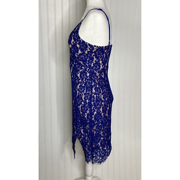 Lulu’s ‘She’s a Knockout’ Cobalt Blue Lace Lined Bodycon Sleeveless Dress-M - Picture 3 of 16